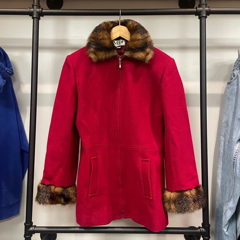 Red Coat with Faux Fur Trim